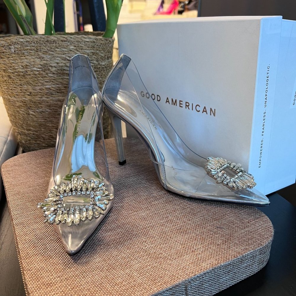 Good American SIZE 6.5 CINDER-F*CKING-RELLA Silver PUMP